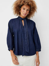 Load image into Gallery viewer, Part Two Sassi Tie-Neck Denim Blouse