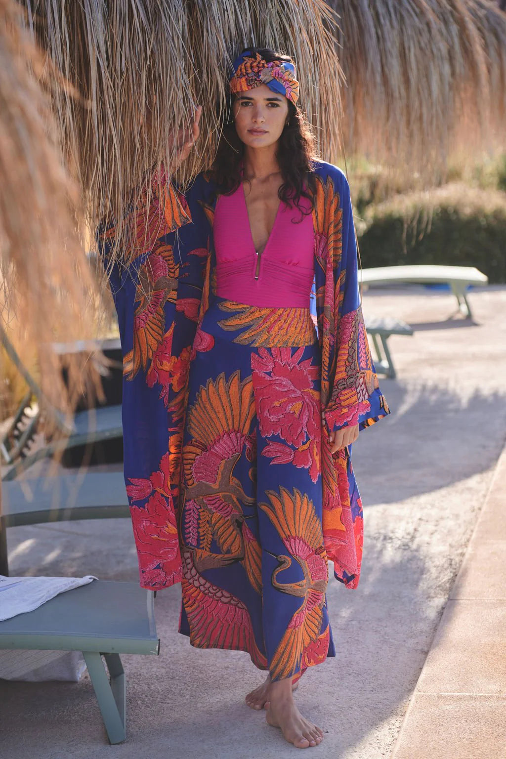 One Hundred Stars Crane Cobalt Crepe Palazzo Pants