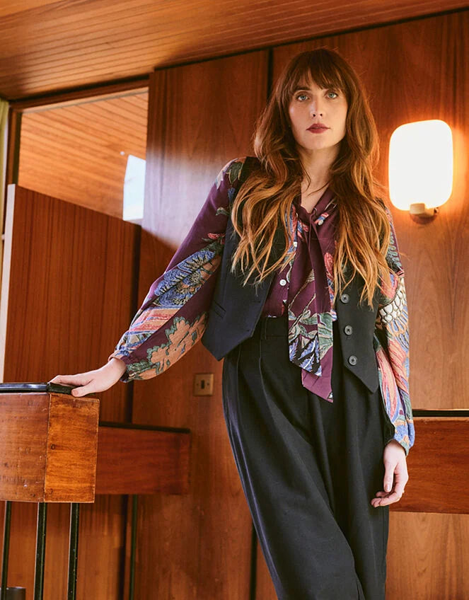 One Hundred Stars Plum Pussy Bow Blouse