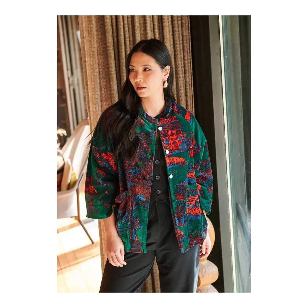 One Hundred Stars Velvet Jacket Pagoda Forest Green